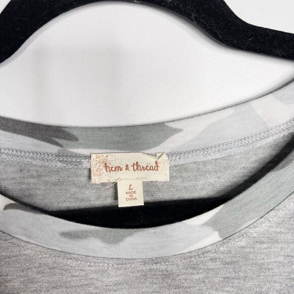 New Hem & Thread Large L Gray Heather Camo Print Long Raglan Sleeve Tee Tshirt - Picture 7 of 10